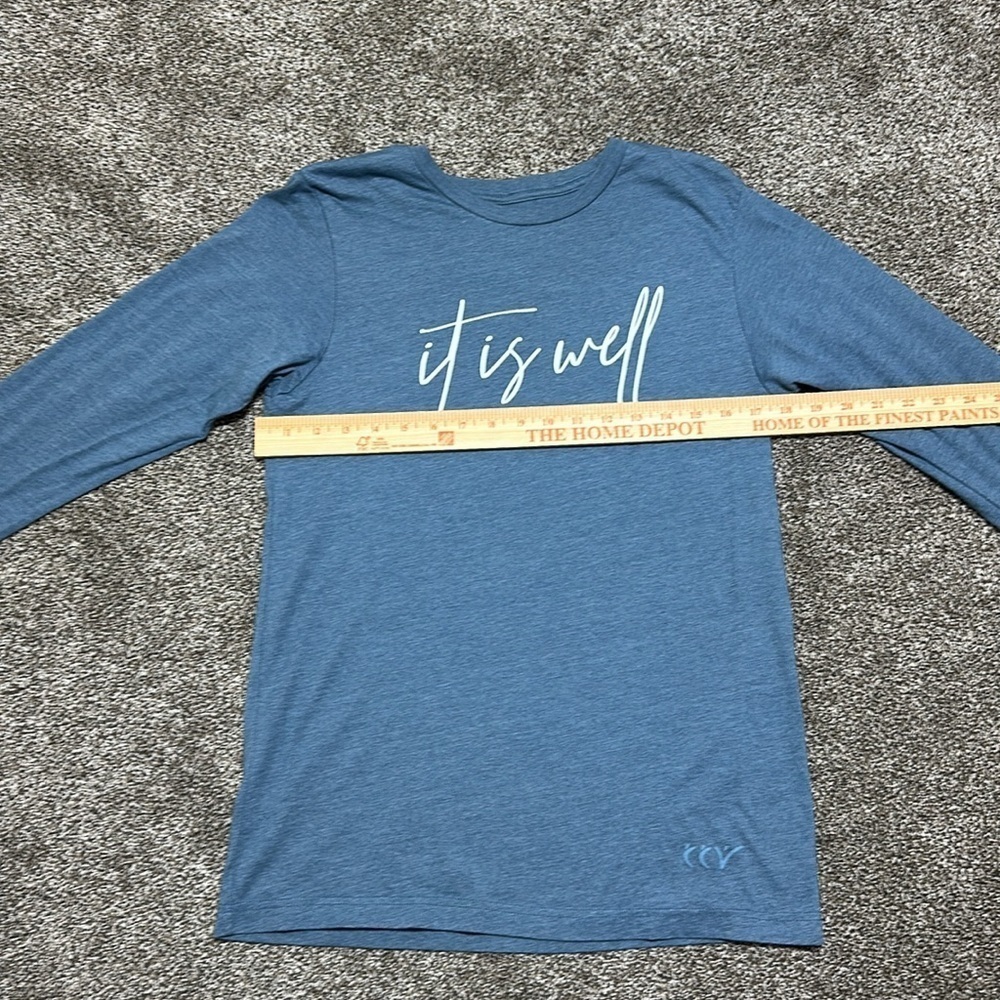 NHim It Is Well women’s long sleeve t-shirt. Blue. Bible. Christian. Church - Picture 2 of 6